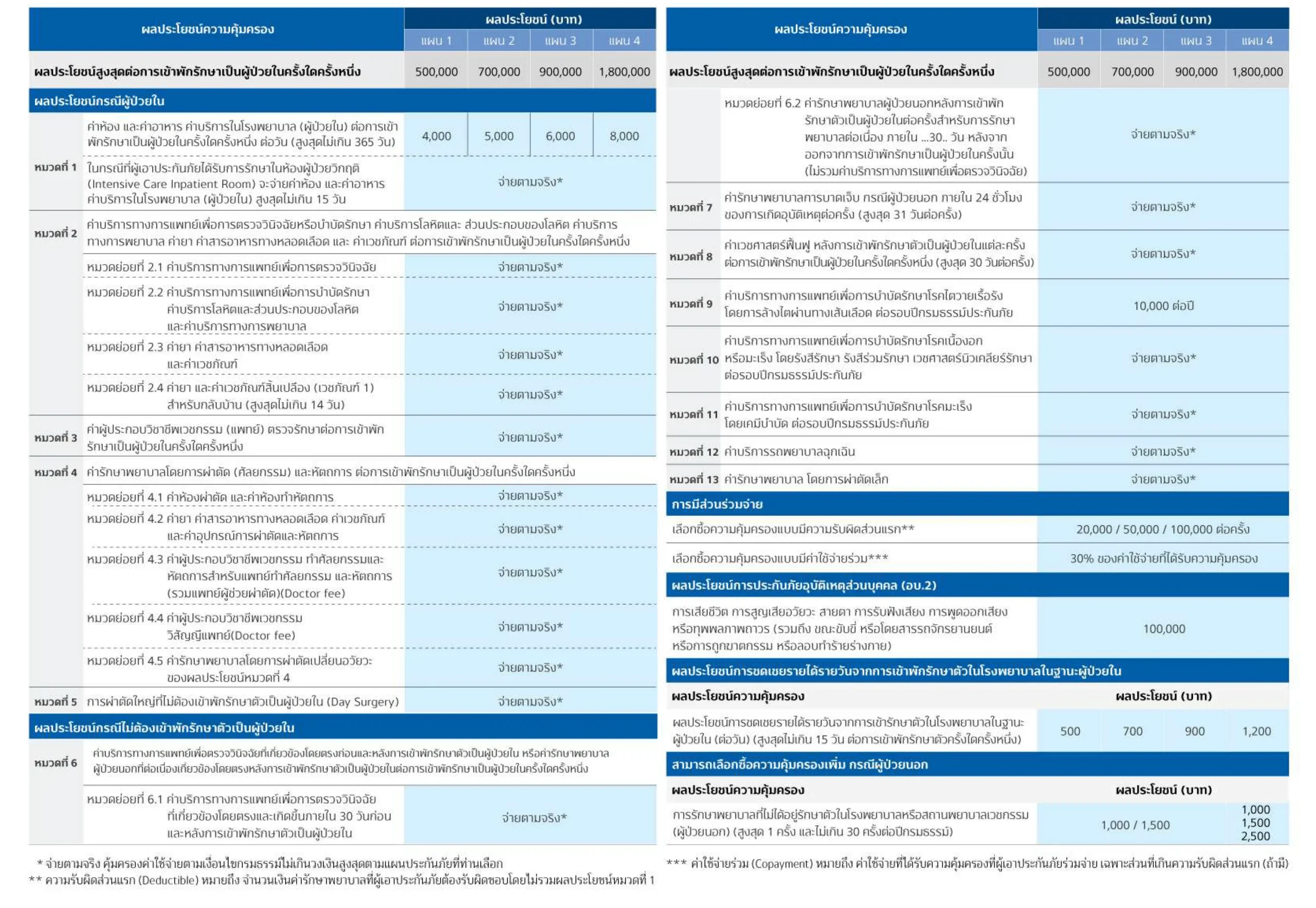 ตารางความคุ้มครอง My Care Smart Plus